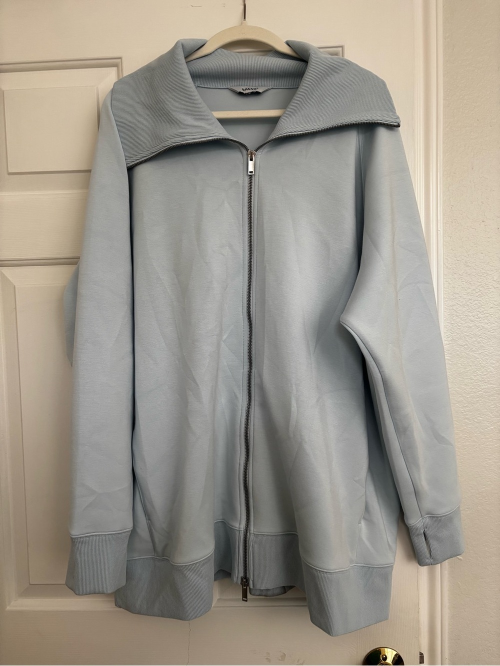 SPANX Powder Blue Ribbed-Collar Zip Jacket